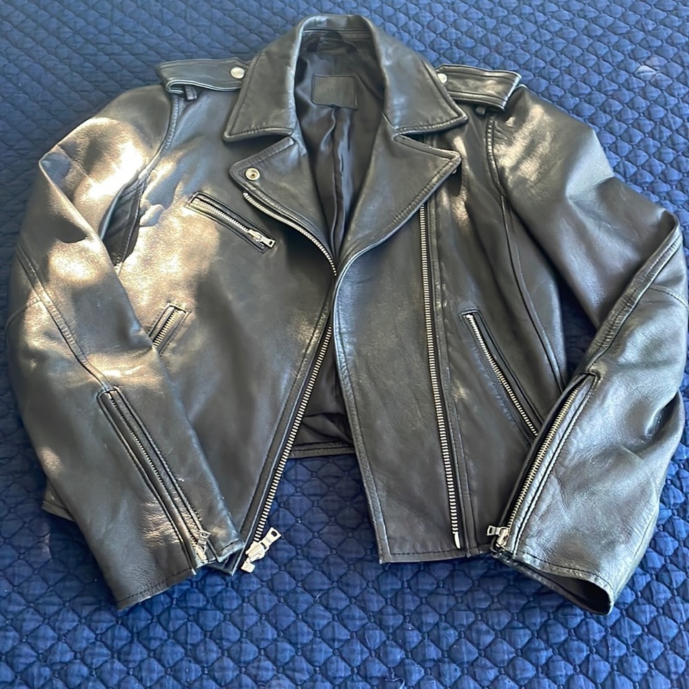 Black Leather Motorcycle Jacket from Gap